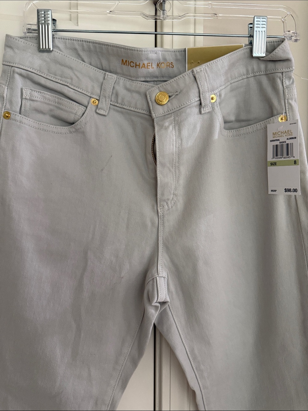 Michael Kors Light Gray Slim Cropped Jeans with Gold Hardware
